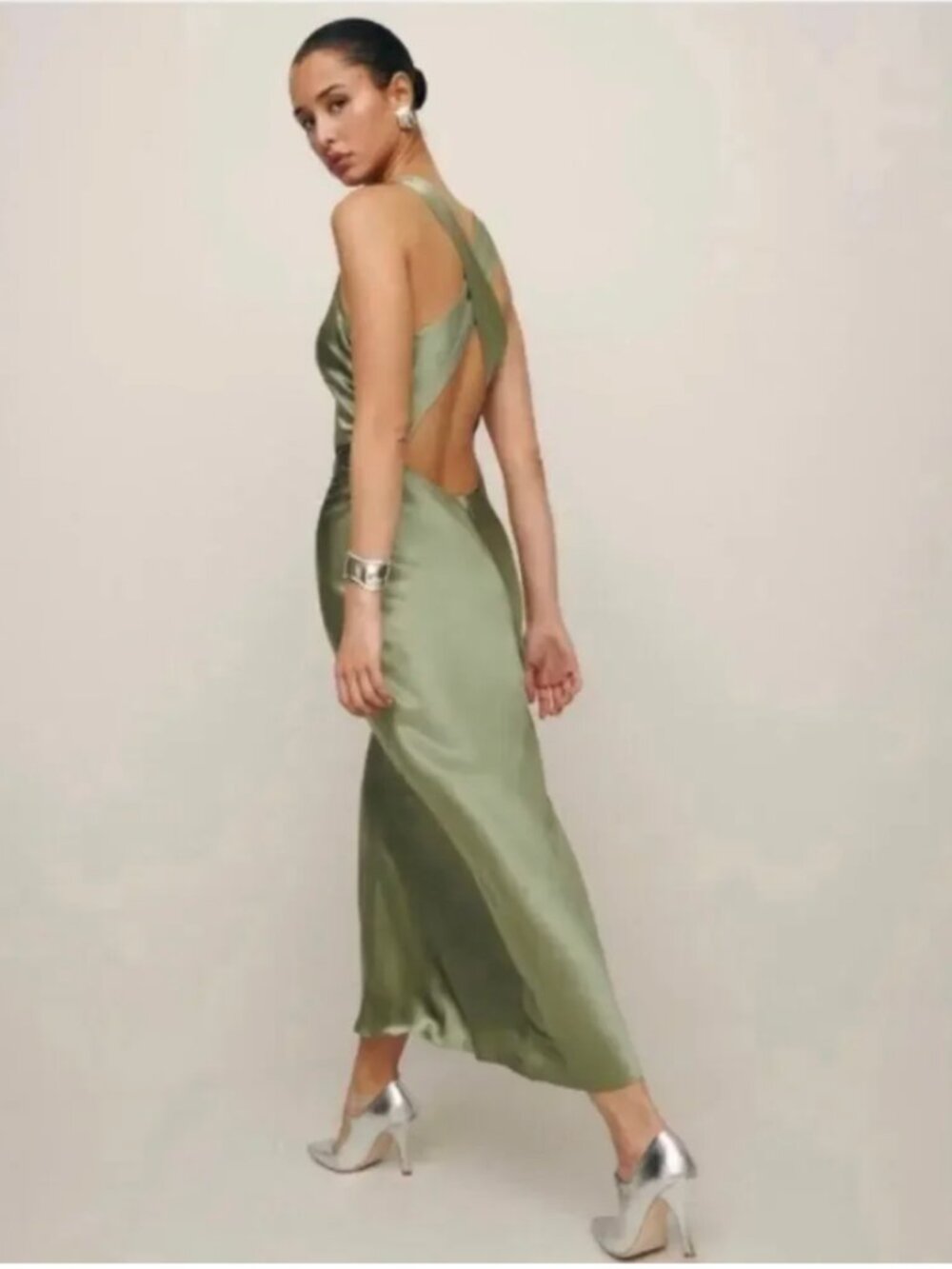 Reformation Anaiis Silk Maxi Dress - Sage/Green